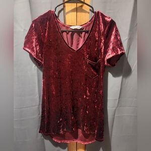 Velvet V-Neck Burgundy Top